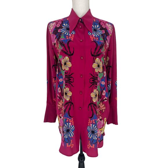 ETRO Silk Floral Print Longline Button-Down Tunic Shirt – Size 42 - Picture 4 of 13